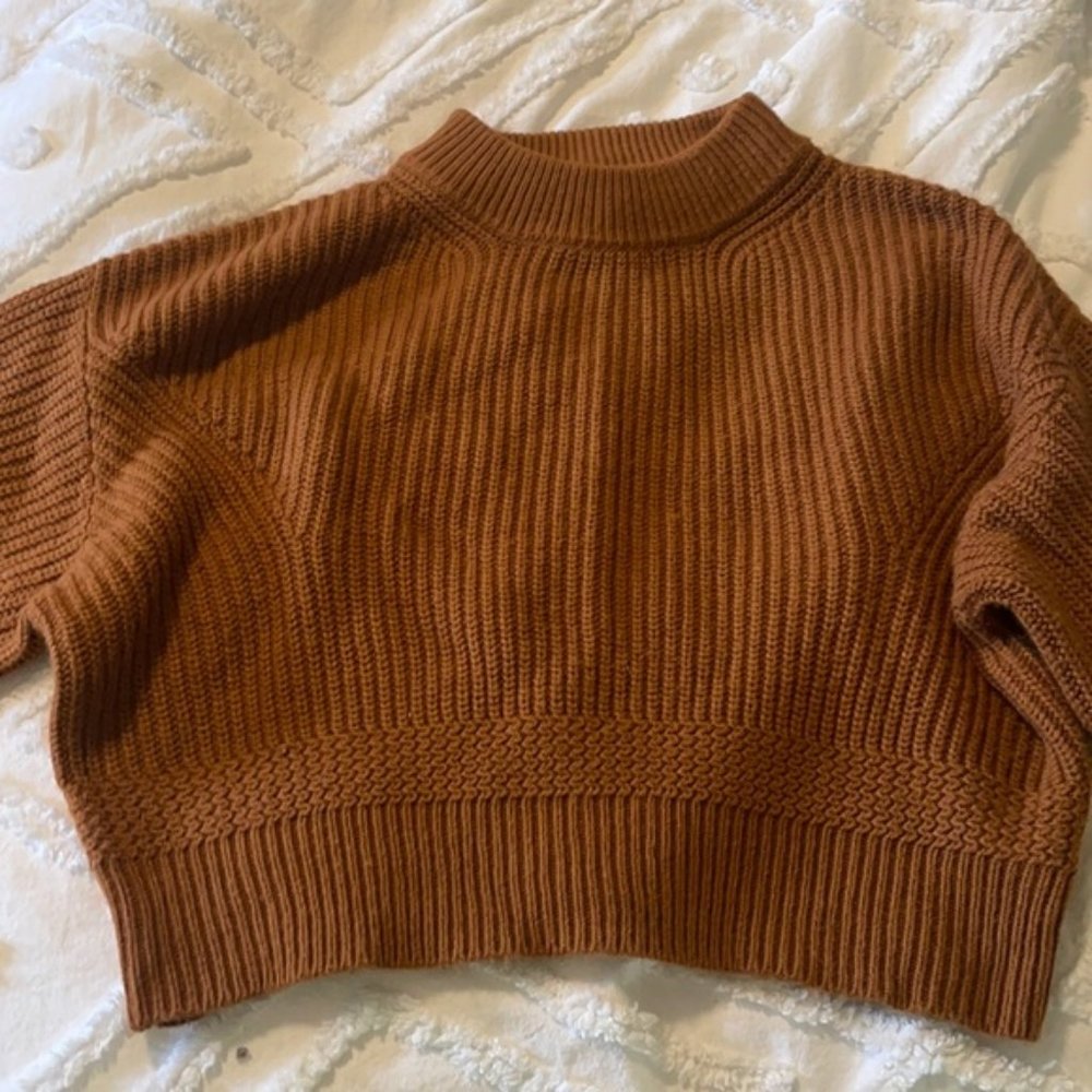 Line and dot cropped mockneck sweater